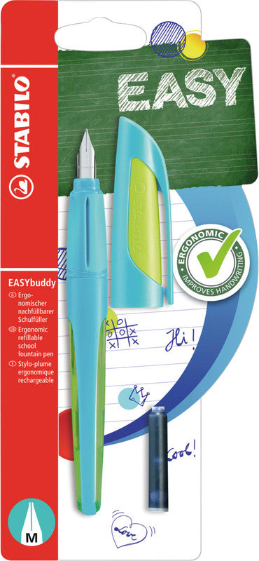 STABILO EASYbuddy – Federspitze M – für Rechts- & Linkshänder – Hellblau/Limette, Blau – Patronen
