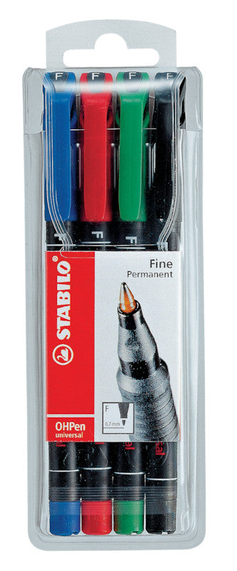 Stabilo OHP-Marker für Folien und glatte Oberflächen – Rot, Blau, Grün, Schwarz, 4er-Set