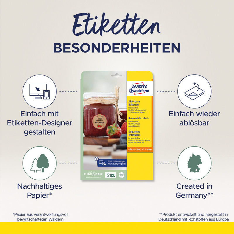 Avery Etiketten, Ø 40 mm, weiss, Papier, wiederablösbar, 240 Etiketten (10 Blatt)