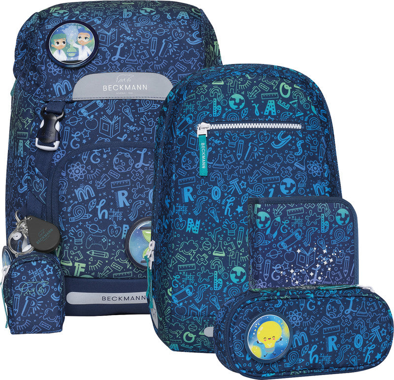 Beckmann Classic Schulrucksack – 6-teilig – Science – Recycelte Materialien – B 24,0 cm×H 37,0 cm×T 25,0 cm