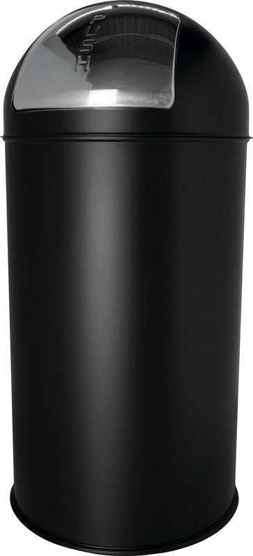 Helit Abfallcontainer Push the Dome – 30 l, mit Deckel – Stahl, schwarz – Ø 314 × H 650 mm
