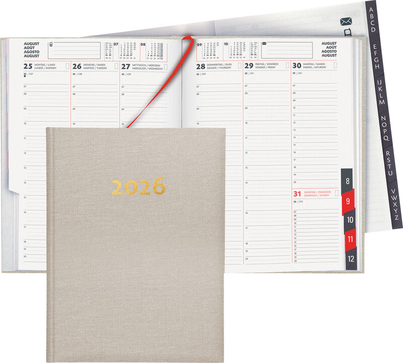 Biella Orario Agenda – 1 Woche/2 Seiten, gebunden, 17,5 × 23,5 cm, 2026, beige, FSC