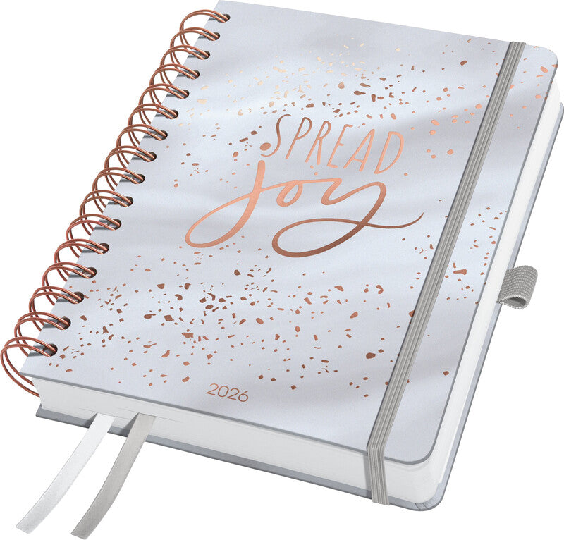 Sigel JOLIE Agenda – 1 Woche/2 Seiten, Spiralbindung, A5, 2026, mehrsprachig, Glittery Joy, FSC