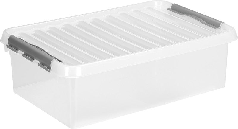 Helit die q-line Aufbewahrungsbox 32 l – mit Clipdeckel, stapelbar, 600 × 180 × 400 mm, transparent