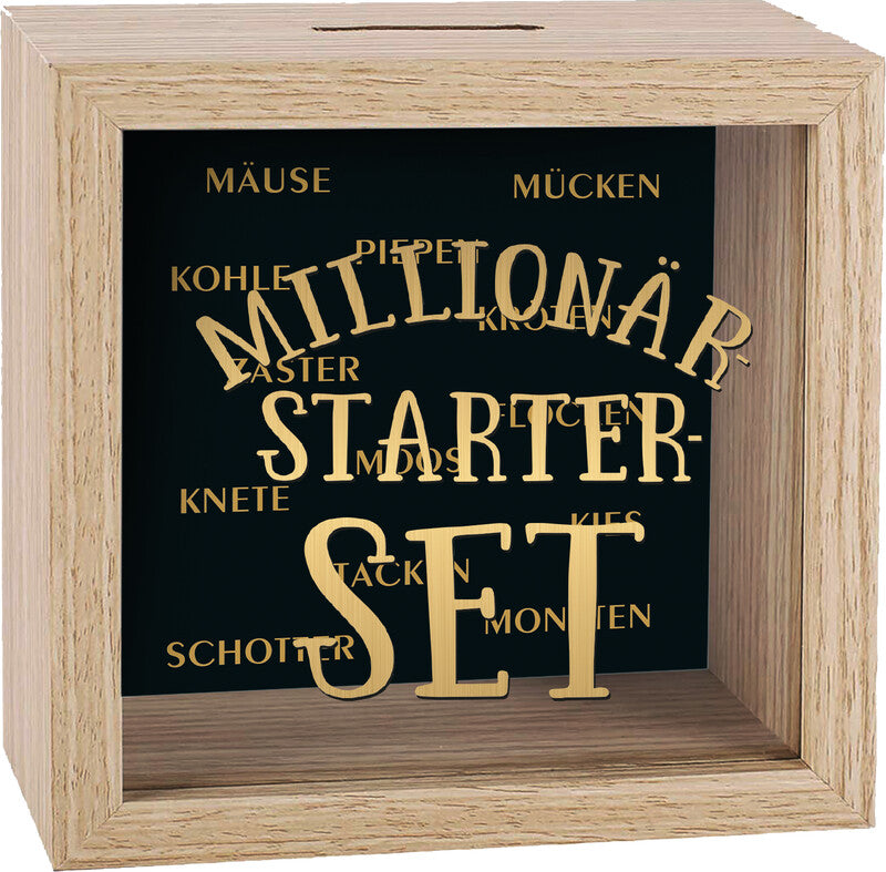 Kurt Eulzer Spardose Millionär Starter Set, Holz, Natur, 11 × 11 × 2 cm