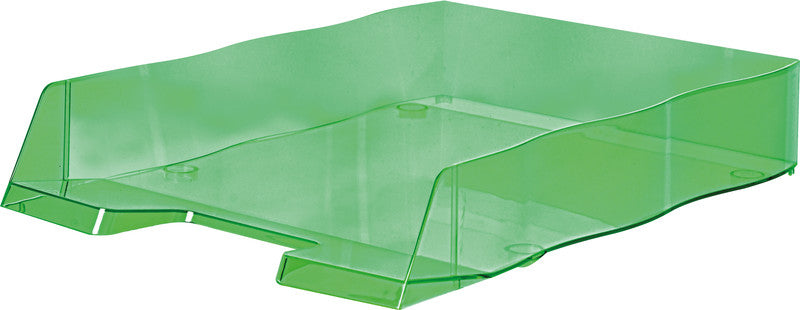 Styro Briefkorb – mit Griffausschnitt, mit Beschriftungsfeld, glänzend, neongrün, B 255 × H 62 × T 360 mm