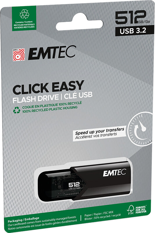 Emtec B110 Click Easy USB-Stick – 512 GB, USB 3.2, ohne Kappe