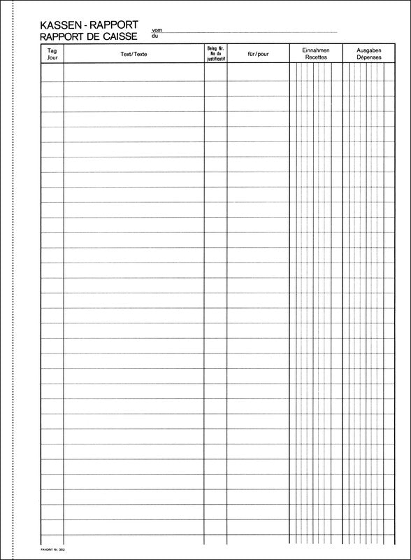 Favorit Formularblock – Kassa-Rapporte, mehrsprachig, 100 Blatt, A4, Kohlepapier
