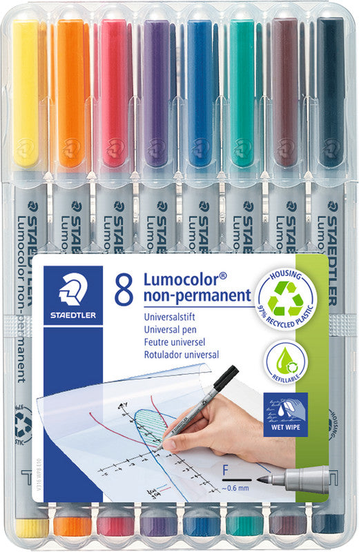 Staedtler Non-Permanent Marker Lumocolor – fein 0,6 mm – sortiert – 8er-Set – nachfüllbar