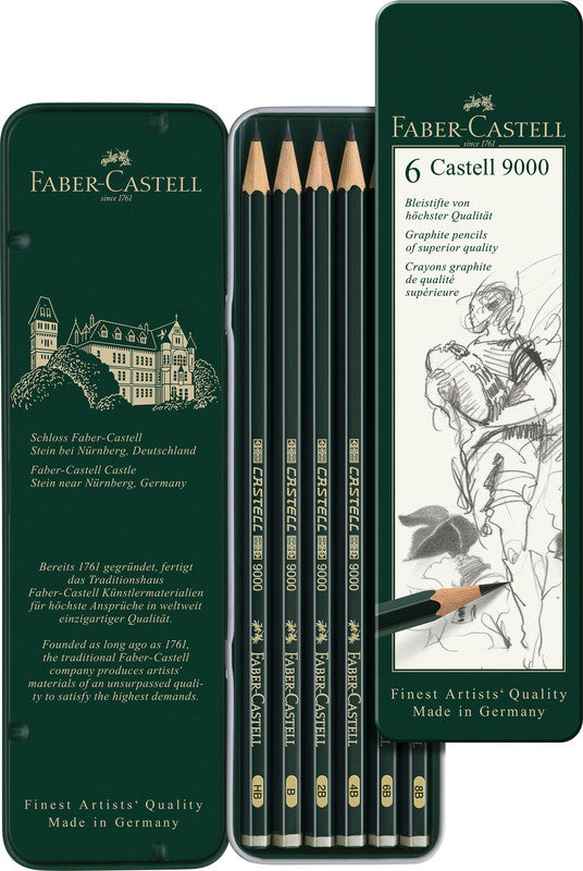 Faber-Castell Castell 9000 Graphit-Set, 8B–HB, Metalletui – 6-teilig