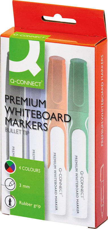 Q-CONNECT Whiteboard-Marker – Rundspitze 3 mm – Sortiert – 4er-Set – Trocken abwischbar