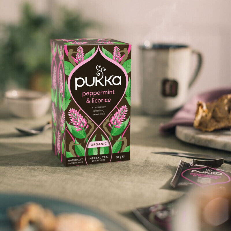 Pukka Teebeutel – Pfefferminze & Lakritz – Kräutertee, Bio, kompostierbar – 20 Beutel