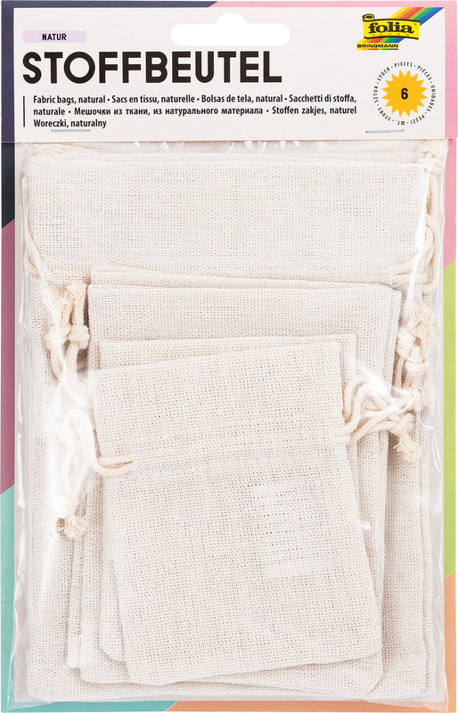 Folia Geschenkbeutel – Baumwolle, gerippt – 3 Grössen, je 2 Stück: 100 × 80 mm, 130 × 100 mm, 180 × 130 mm