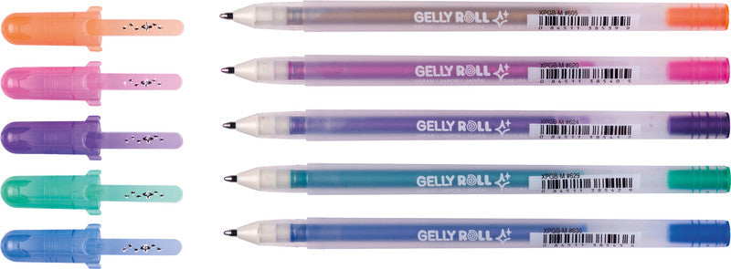 Sakura Gelly Shadow Gelschreiber 5er Set – 5 Farben, 0,7 mm, für dunkles Papier, Kappe