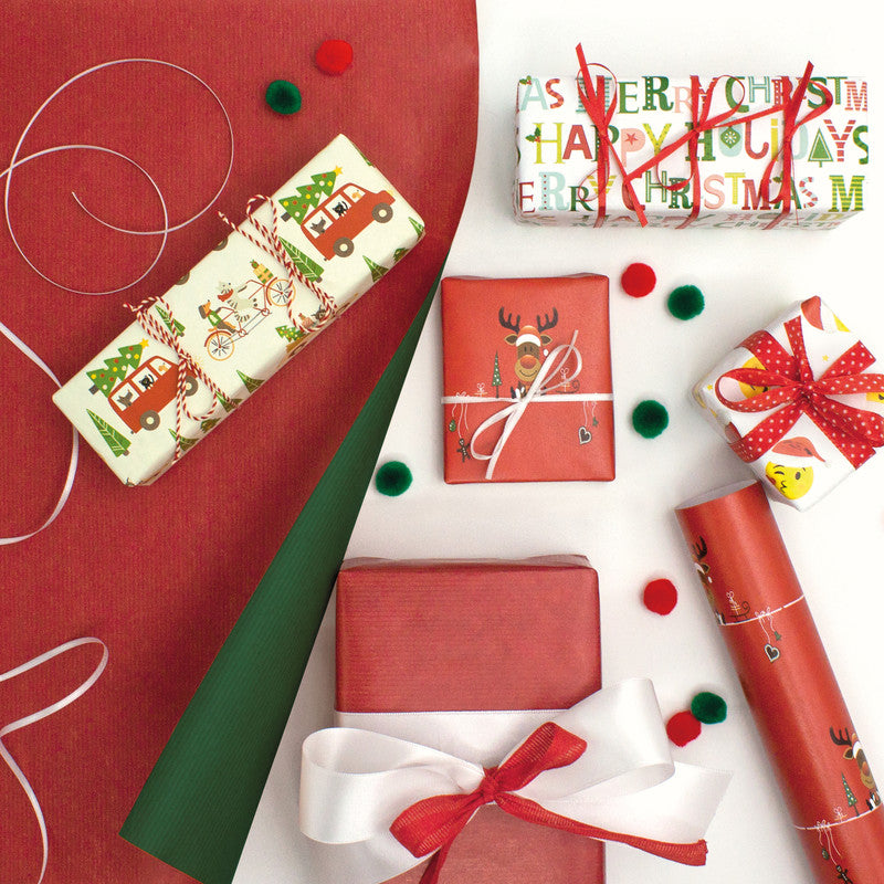Braun + Company Geschenkpapier Rolle – Kraftpapier, Dunkelrot/Dunkelgrün – 700 × 2000 mm – 70 g/m2