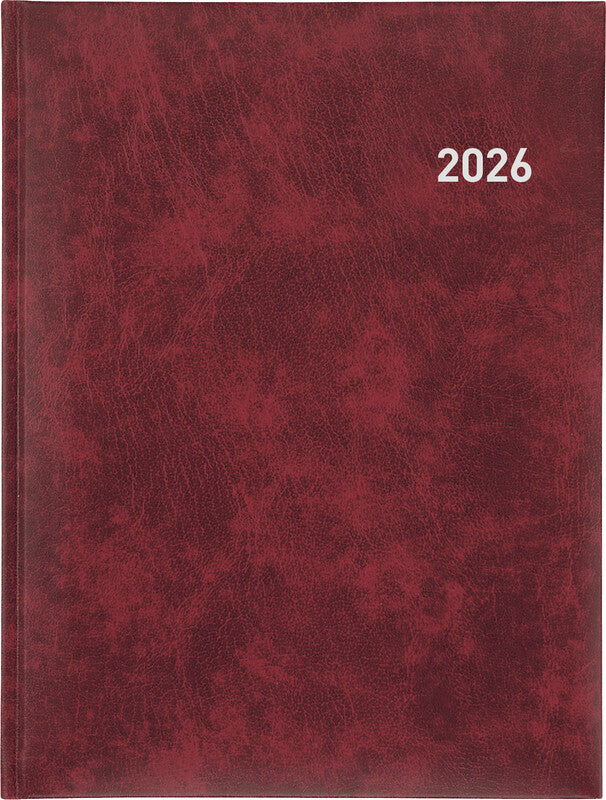 Biella Orario Geschäftsagenda – 1 Woche/2 Seiten, gebunden, 17,5 × 23,5 cm, 2026, Weinrot, FSC