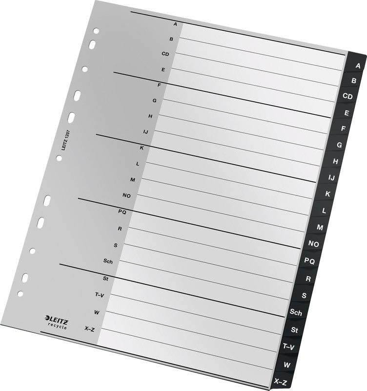 Leitz Register A4 Überbreit – Alphabetisch A–Z, 20 Taben, PP Schwarz/Weiss, 20-fach, Geeignet für Zeigetaschen