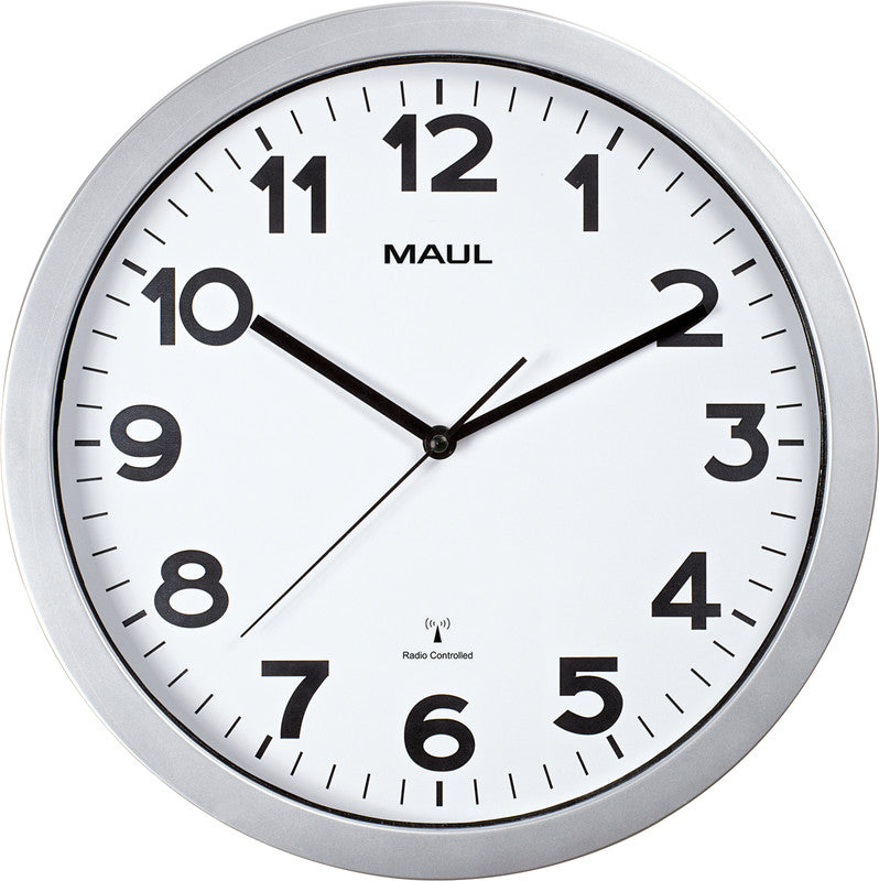 MAUL Wanduhr Step – Funk – Ø 35 cm, silber, Kunststoff