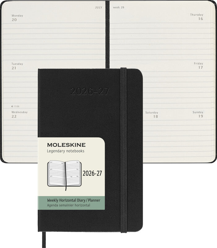 Moleskine Schüleragenda – 1 Woche/2 Seiten, gebunden, 9 × 14 cm, 18 Monate Juli–Dezember, 2026/2027, Englisch, FSC