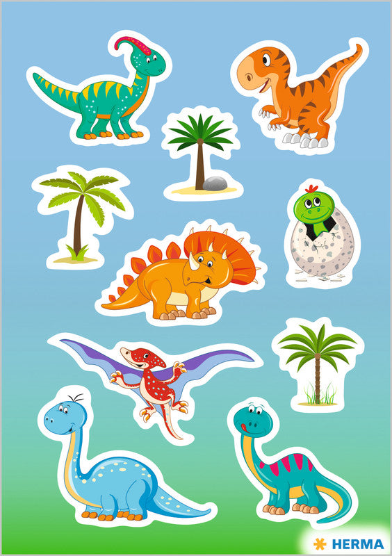 HERMA Schmucketiketten – Motiv Dinokinder – Papier, hochglänzend, 30 Stück, 3 Bogen