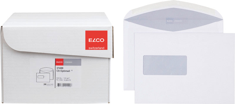 Elco Couvert C5 (229 × 162 mm), mit Fenster, Nassklebend (Optimail), weiss, 100 g/m², Papier – 500 Stk.