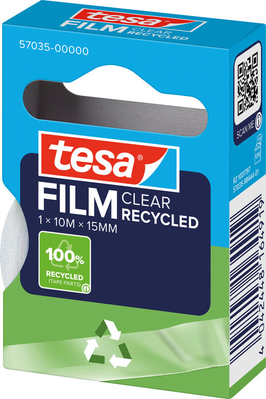 TESA Klebeband eco & clear – permanent, klar, Kunststoff, 15 mm × 10 m, Kern Ø 26 mm, 1 Rolle