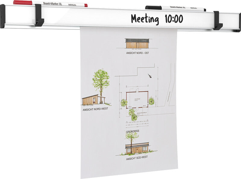 MAUL Whiteboard – 50 × 4,2 cm, magnetisch, inkl. 2 Haken, Verlängerungsadapter, Befestigungsmaterial