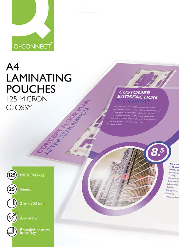 Q-CONNECT Laminierfolien A4, glänzend – 125 µm, 216 × 303 mm, 25 Stk.