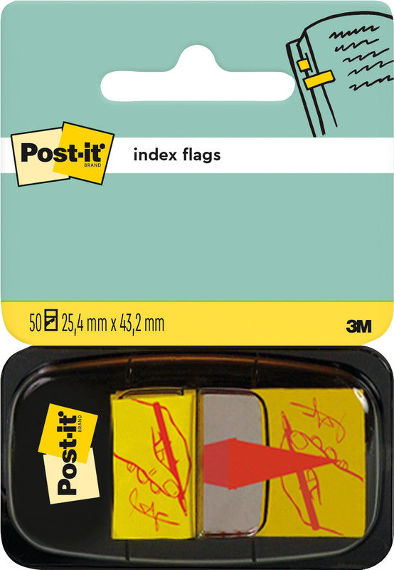 Post-it Register – 25,4 × 43,2 mm, Kunststoff, Gelb, mit Dispenser, Hier unterschreiben