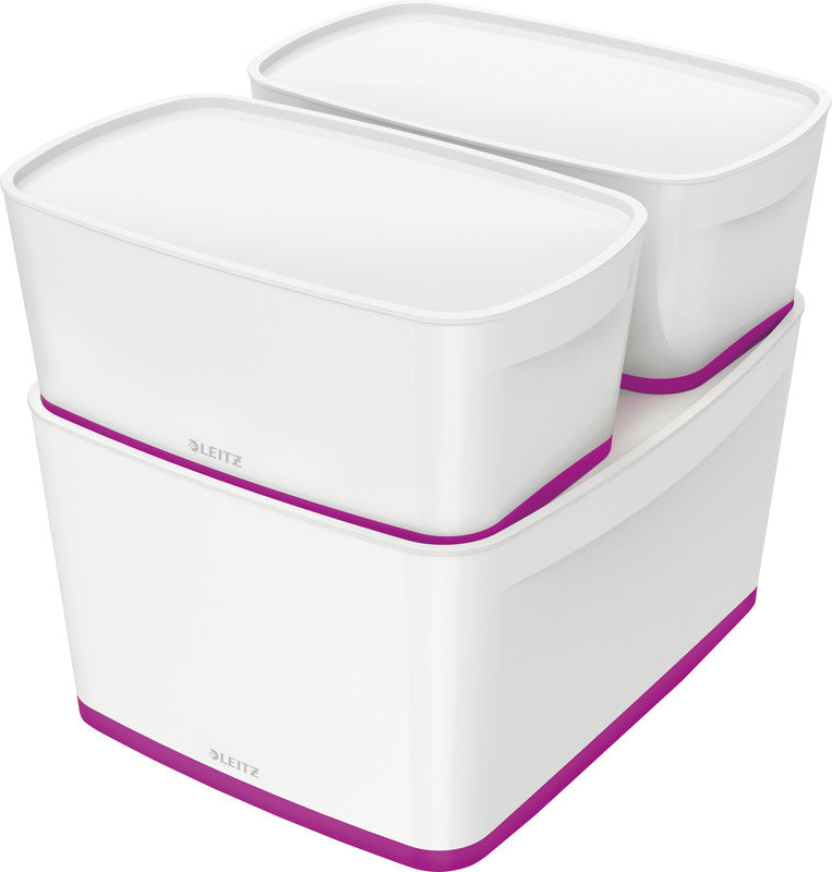 Leitz Aufbewahrungsbox MyBox – Kunststoff, weiss/violett, 31,8 × 19,8 × 38,5 cm