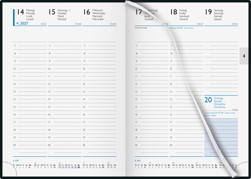 Biella Budget 7 Agenda – 1 Tag/2 Seiten, gebunden, 14,5 × 20,5 cm, 2027, 1-h-Takt, schwarz, FSC