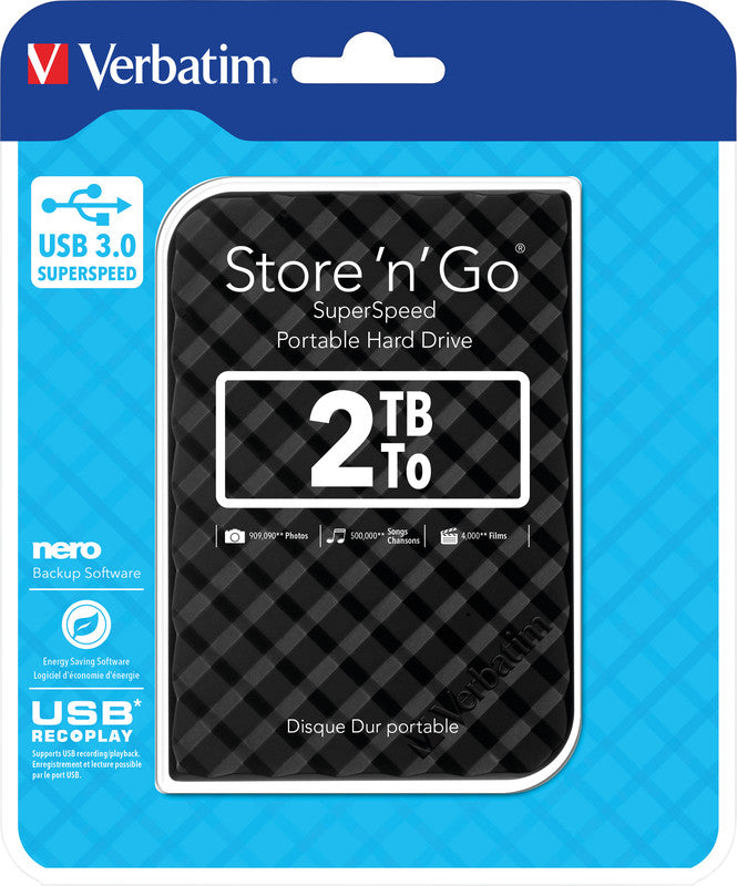 Verbatim Portable Festplatte – 2 TB, USB 3.0, Schwarz