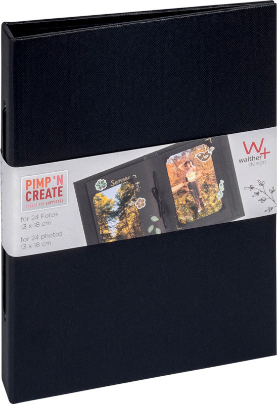 Walther Fotoalbum Pimp 'N Create – für 155 × 205 mm, 24 Fotos, Schwarz, Karton