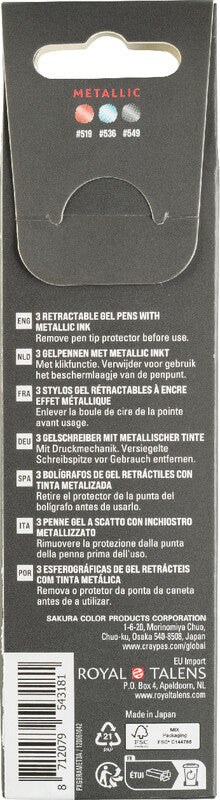 Sakura Gelly Clicker Metallic Gelschreiber 3er Set – 3 Farben, 0,5 mm, schnelltrocknend, Druckmechanik