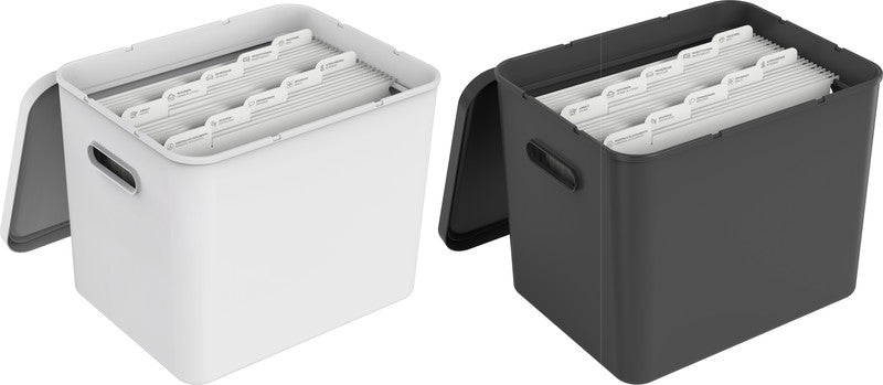 Rotho My Paper Archivschachtel A4 – inkl. 10 Hängemappen, mit Deckel, Griffloch, 400 × 290 × 295 mm, weiss