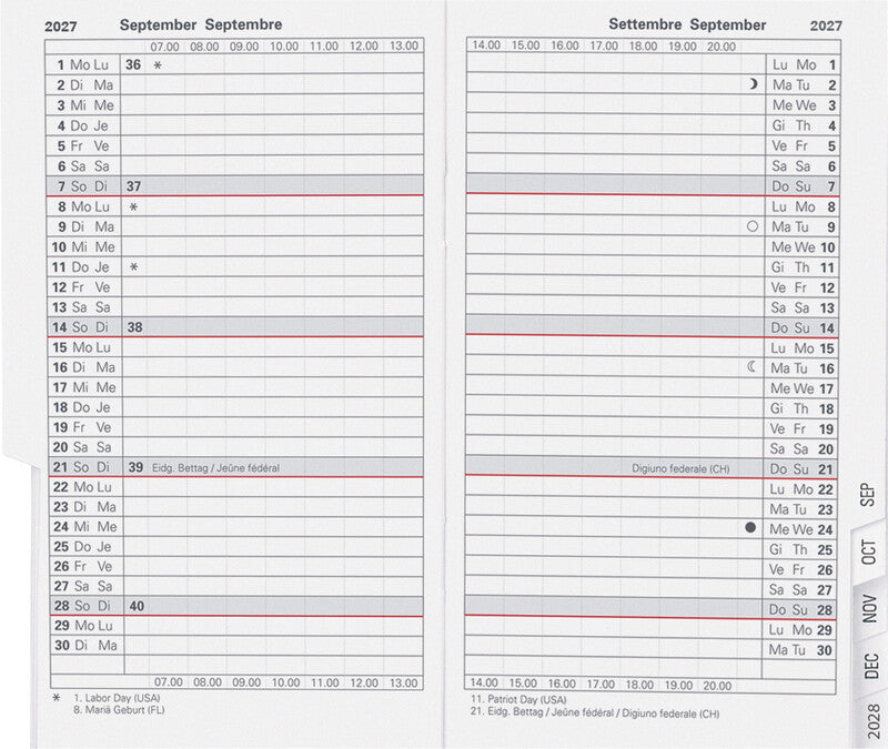 Biella Kalender-Einlage – 1 Monat/2 Seiten, 7,5 × 12,6 cm, 2027