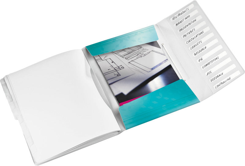 Leitz WOW Fächermappe A4 – 12 Fächer, Gummiband, Polypropylen (PP), Blau, Metallisch