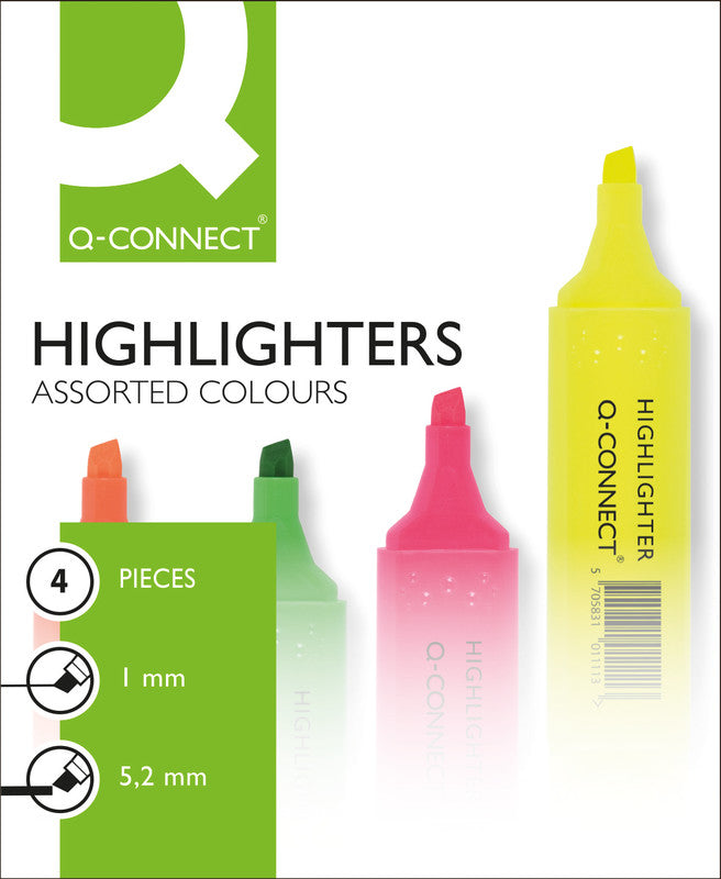 Q-CONNECT Textmarker Set 4 Farben – Keilspitze, 1–5 mm