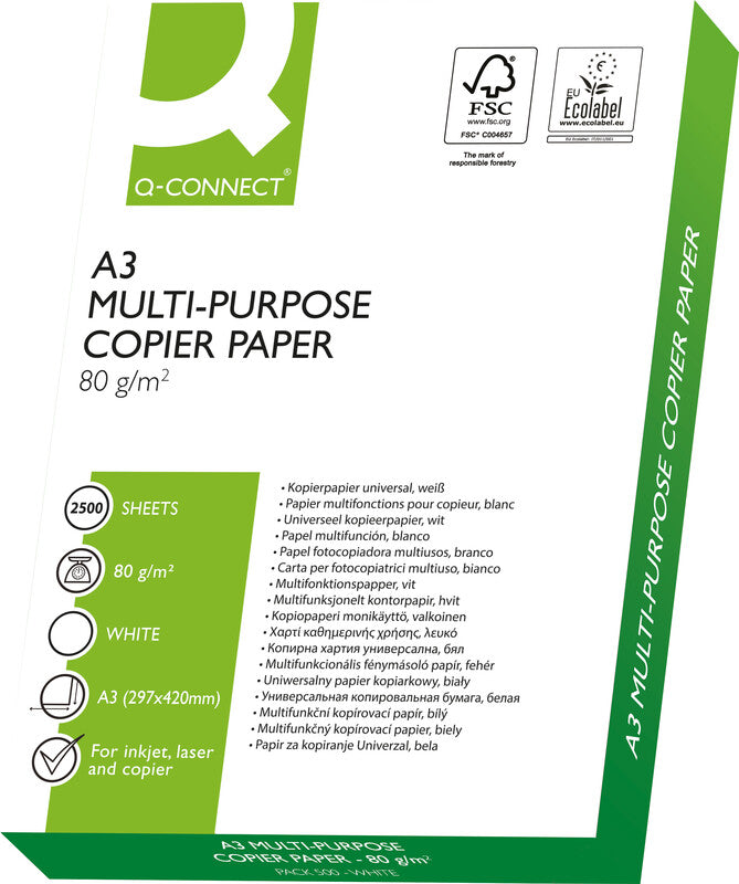 Q-Connect Universalpapier hochweiss – A3, 80 g/m², FSC – 500 Blatt