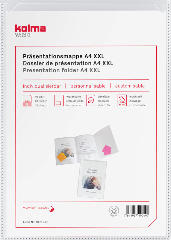 Kolma Konferenzmappe – A4, mit Fronttasche, Visitenkartenfach, mit Abheftvorrichtung, transparent
