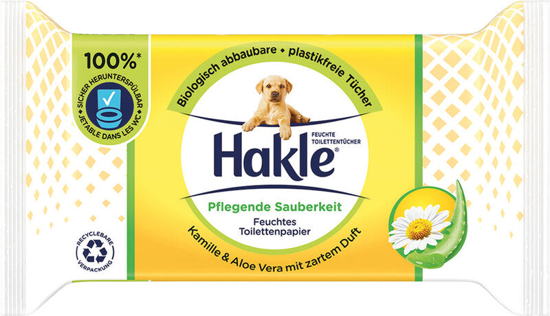 Hakle Feuchte Toilettentücher – 1-lagig, Weiss, Kamille & Aloe – 42 Tücher