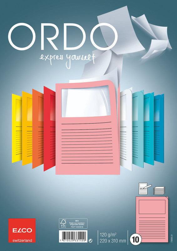 Elco Ordo Classico Sichtmappe A4 – Pink, Papier, Sichtfenster, Beschriftungsvordruck, 10er-Pack