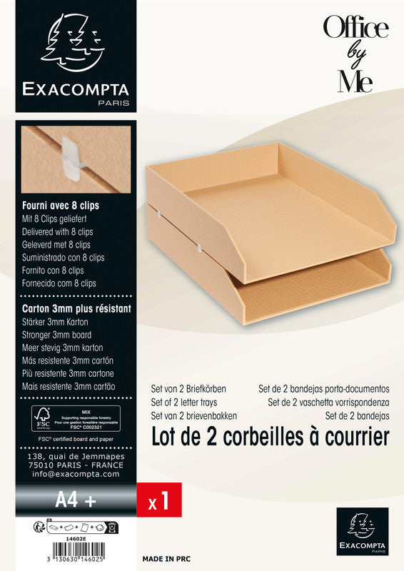 Exacompta Briefkorb – Karton, für A4+, stapelbar, glatt, beige, B 260 × H 130 × T 337 mm