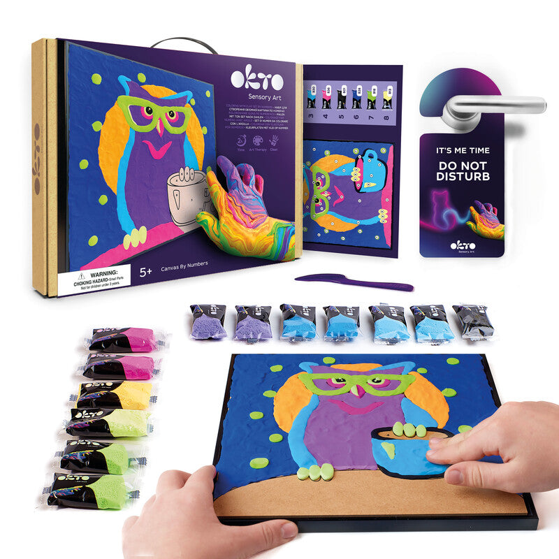 Okto Sensory Art – Modelliermasse-Set Air Clay Owl – ab 5 Jahren – 14 Modelliermassen – 290 × 290 mm