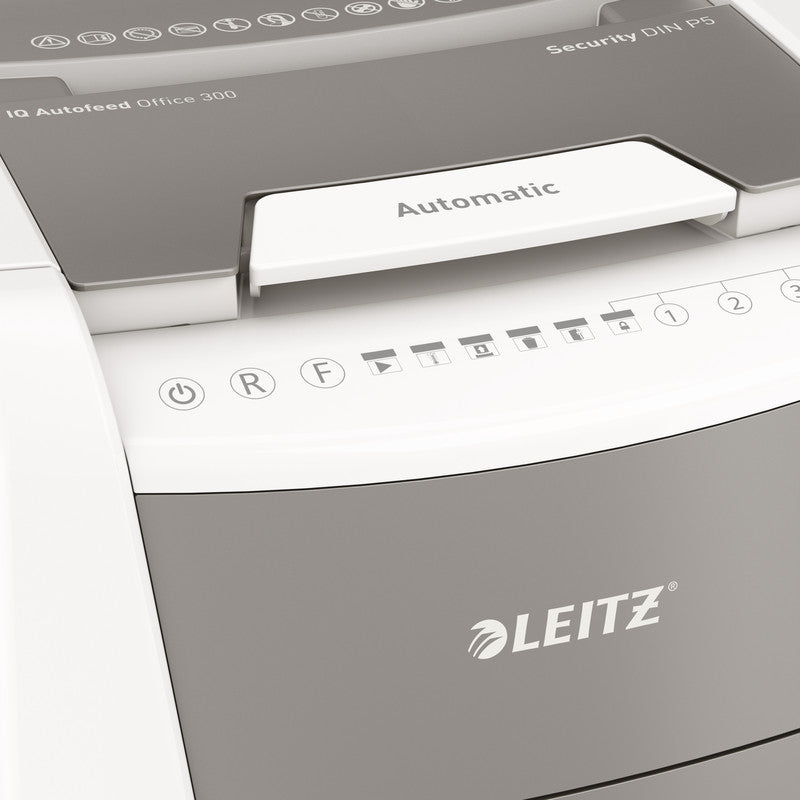 Leitz IQ Autofeed 300 – Aktenvernichter mit Autofeed 300 Blatt, DIN P-5, Mikroschnitt 2 × 15 mm, 8 Blatt, 60 l