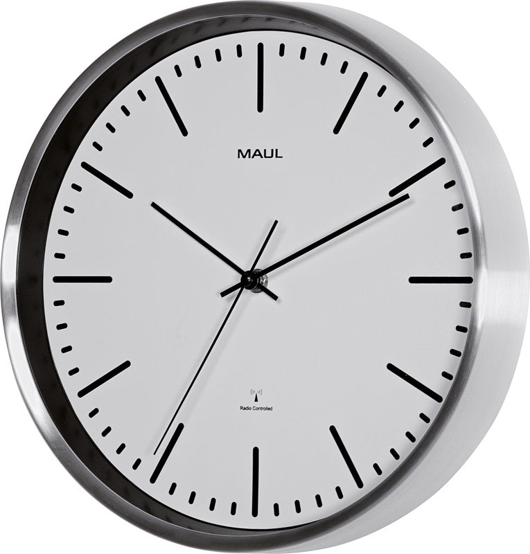 MAUL Wanduhr fly – Funk – Ø 30,5 cm, weiss, Aluminium