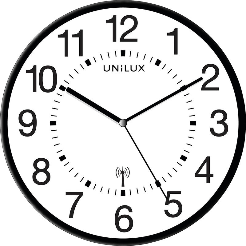 Unilux Wanduhr Wave – Funk – Ø 30 cm, Schwarz, Kunststoff, Geräuscharm