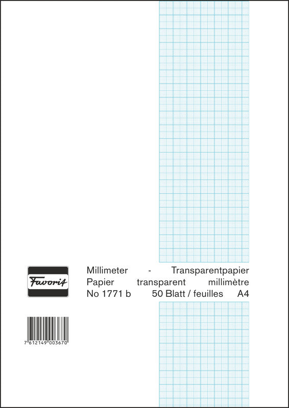 Favorit Millimeterpapier-Block A4 – Blaues Netz, einseitig, 65 g/m², 50 Blatt