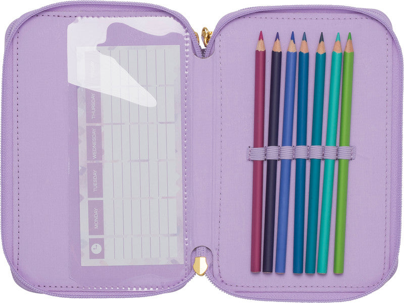 Beckmann Classic 1st Etui Triple, gefüllt – Unicorn Princess Purple – Kunststoff – 13 × 20,5 × 7 cm