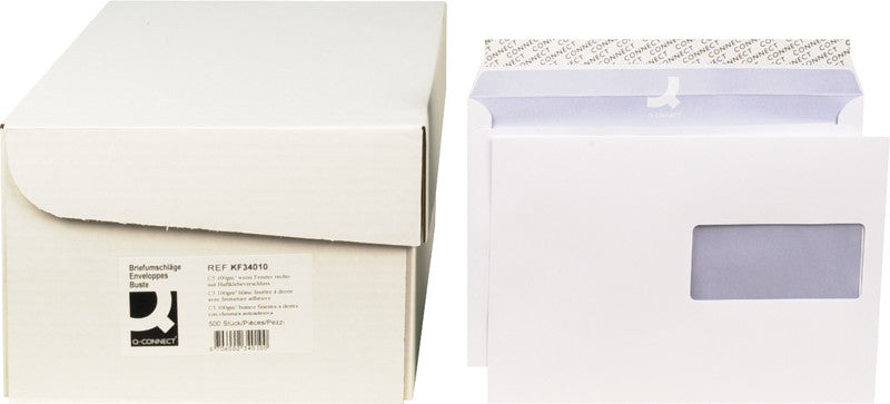 Q-connect Couvert C5 (229 × 162 mm), mit Fenster, selbstklebend, weiss, 100 g/m², Papier – 500 Stk.